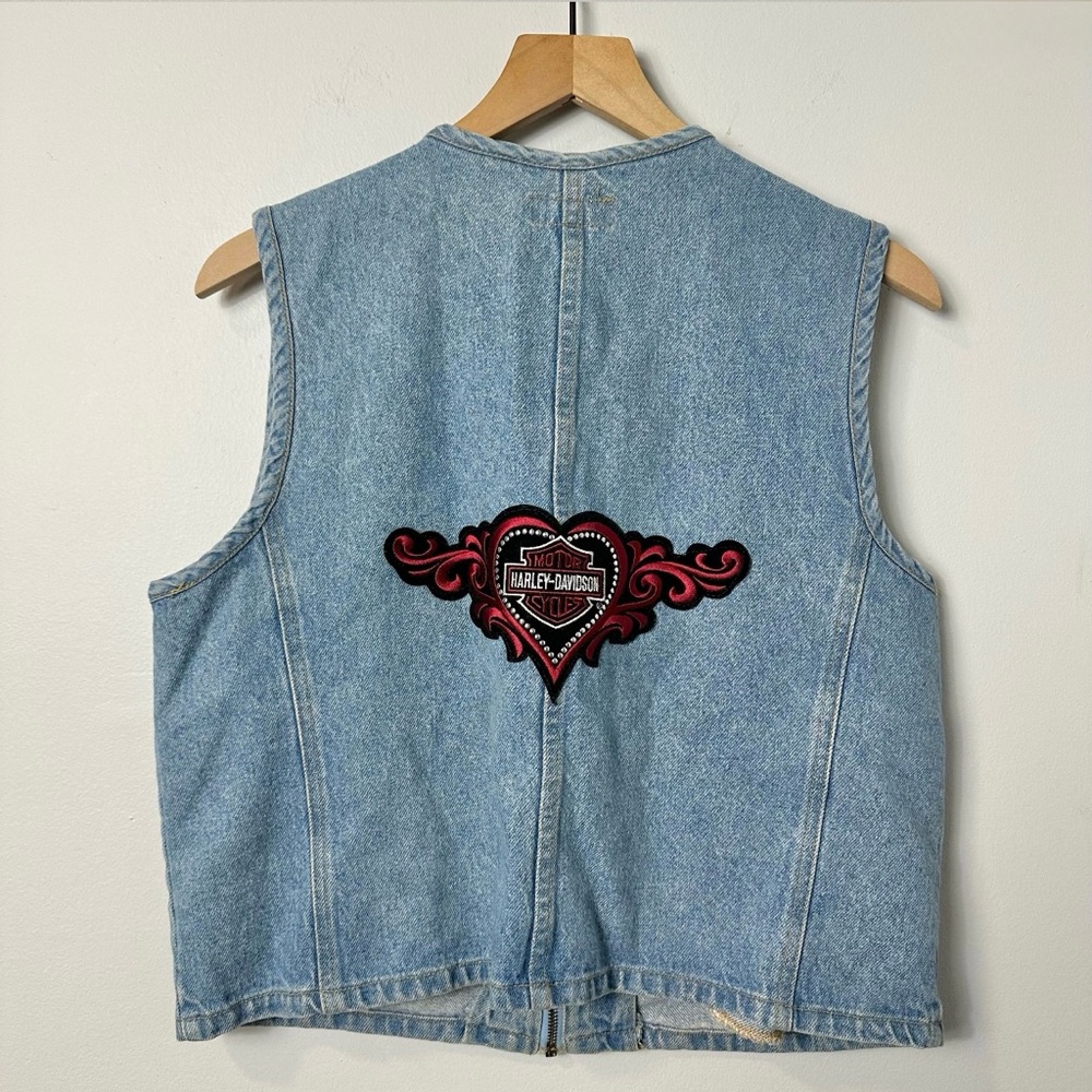 Vintage Harley-Davidson Custom Patch Denim Vest Y2K Biker Style Women’s‎ M - Picture 3 of 15